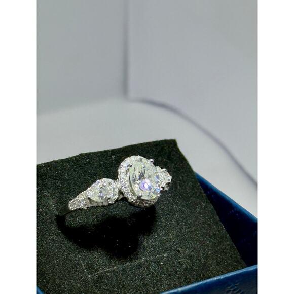 2.4ctw VVS Oval Moissanite Halo Ring – Sterling Silver, Size 8 - Picture 1 of 8